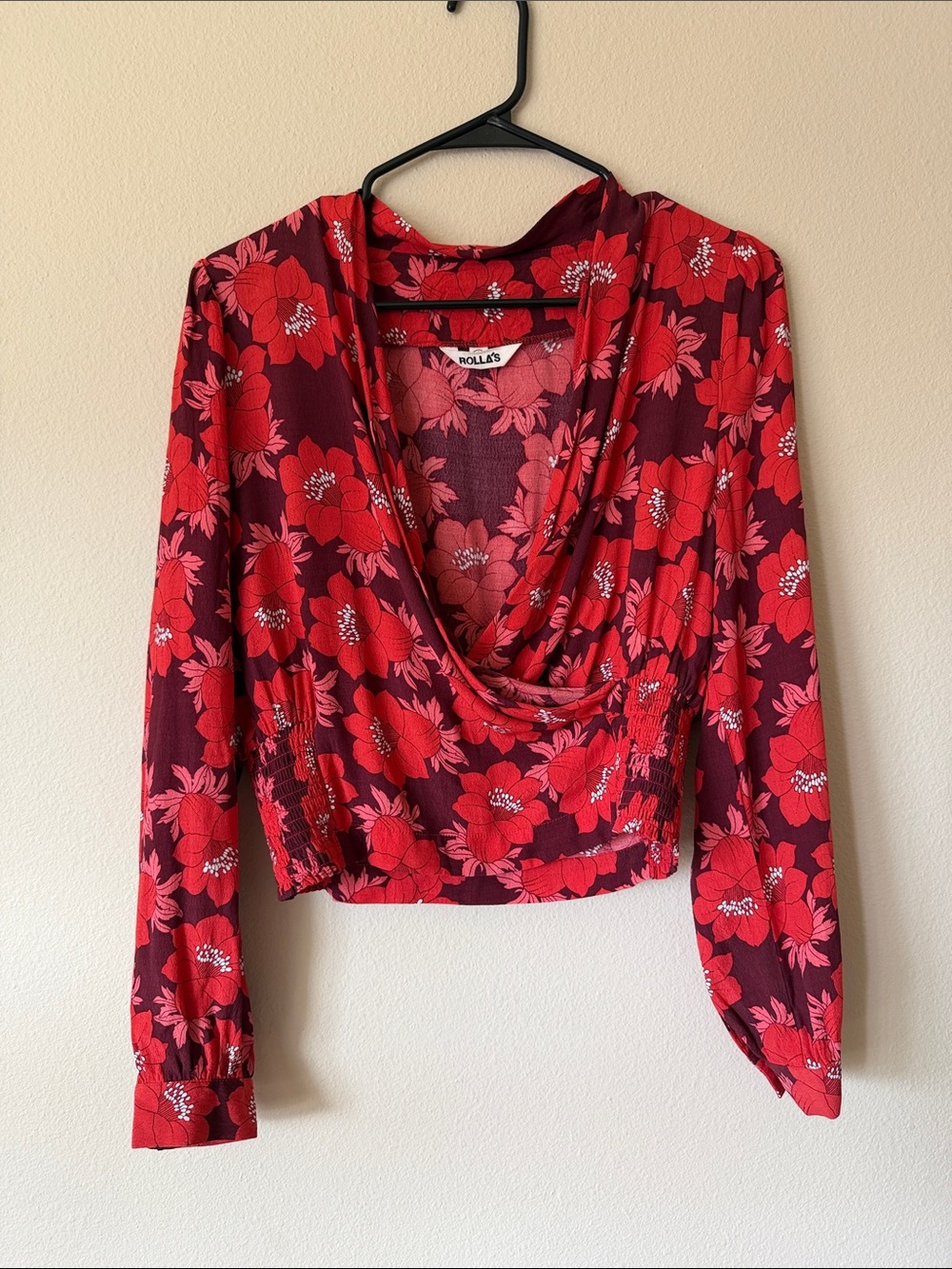 ROLLA'S Red Floral Cowl Neck Long Sleeve Blouse - Picture 2 of 5